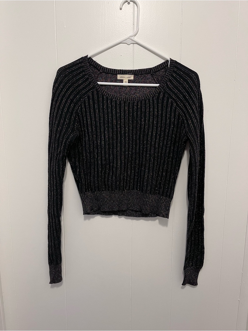 Silence + Noise Metallic Stripe Crop Shirt
